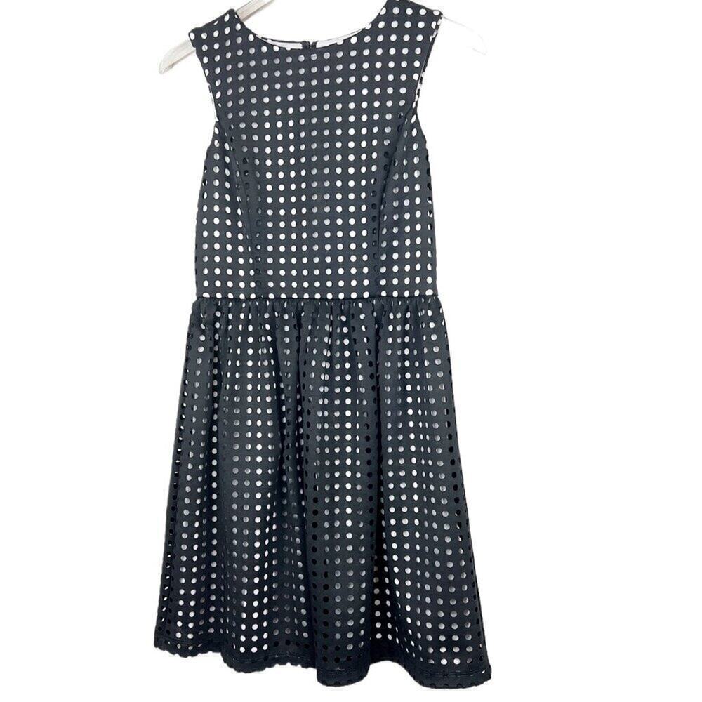 Ivy + Blu Black & White Eyelet Polka Dot Sleeveless Fit & Flare Dress Size 4